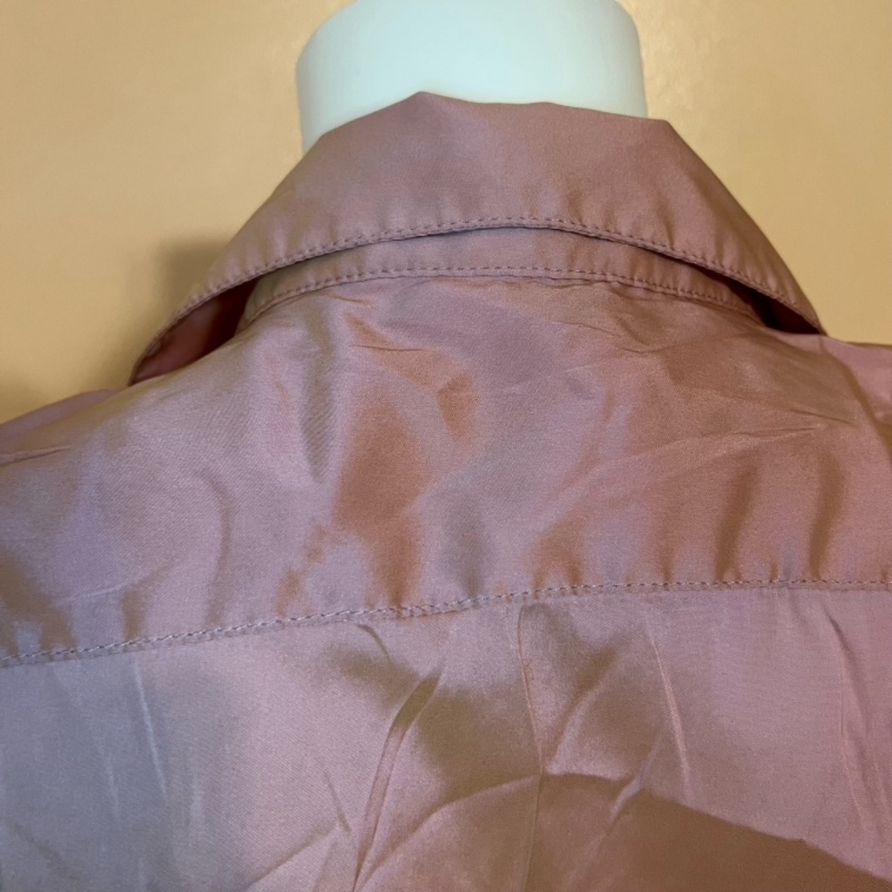 Express Metallic Rose Gold Ruffled V Neck Collar Button Down Blouse - Picture 7 of 7